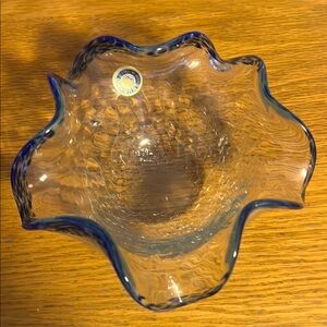 Murano Blue Rimmed Glass Bowl Made in Italy